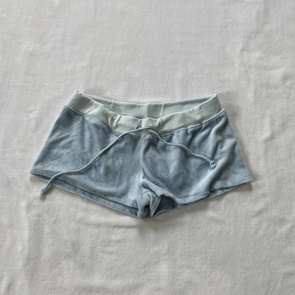 00s Charlotte Russe Low Rise Mini Shorts Juniors Large Velour Baby Blue Y2K NWT